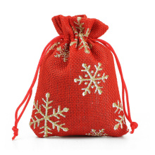 Wholesale 10cmx14cm Fast Shipping Stock Red Jute Christmas Drawstring Linen Bag